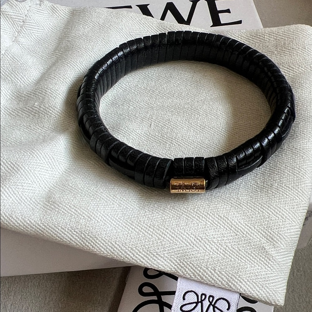 Loewe Black Leather Coil Bracelet with Gold-Tone hardware